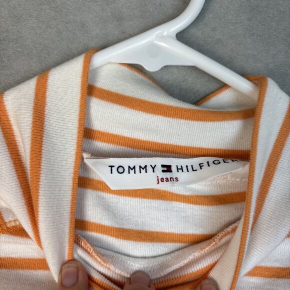 Tommy Hilfiger Shirt Women’s Large Yellow Crest Striped L/S Mock Turtleneck Fall - Picture 3 of 8